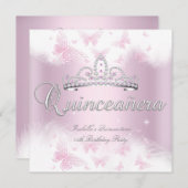 Quinceanera Pink White Tiara Butterfly Kaart (Voorkant / Achterkant)