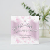Quinceanera Pink White Tiara Butterfly Kaart (Staand voorkant)