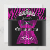 Quinceanera Pink Zebra Black Tiara Corset Kaart (Voorkant)