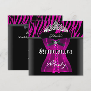 Quinceanera Pink Zebra Black Tiara Corset Kaart