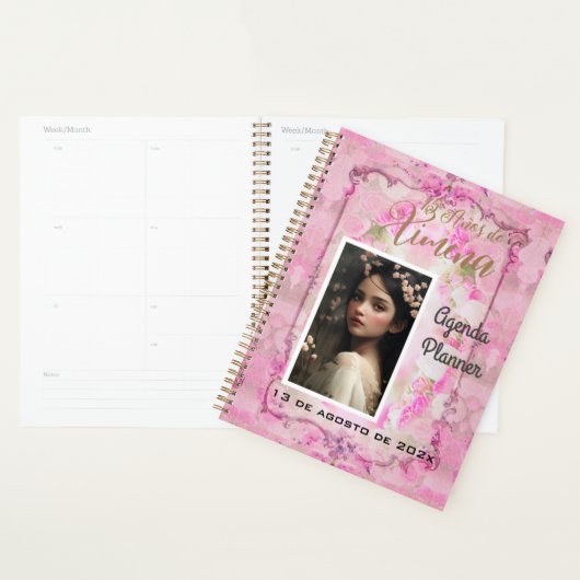 Quinceanera Planner/Agenda /Journal en Rosa y Oro Planner (Display)