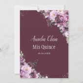 Quinceañera Plum Mauve Floral Butterflies Silver Kaart (Achterkant)