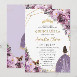 Quinceañera Plum Mauve Paars Floral Mis Quince 15 Kaart