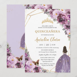 Quinceañera Plum Mauve Paars Floral Mis Quince 15 Kaart