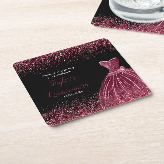 Quinceanera Plum Paarse Faux Glitter Kartonnen Onderzetters (Schuin)