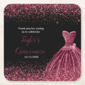 Quinceanera Plum Paarse Faux Glitter Kartonnen Onderzetters (Voorkant)