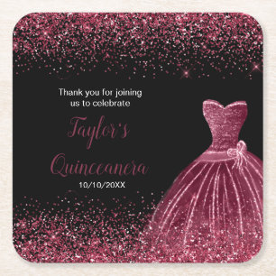 Quinceanera Plum Paarse Faux Glitter Kartonnen Onderzetters