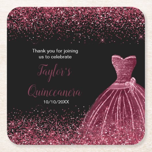 Quinceanera Plum Paarse Faux Glitter Kartonnen Onderzetters (Voorkant)
