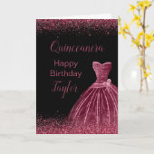 Quinceanera Plum Paarse Jurk Faux Glitter Kaart (Gele Bloem)