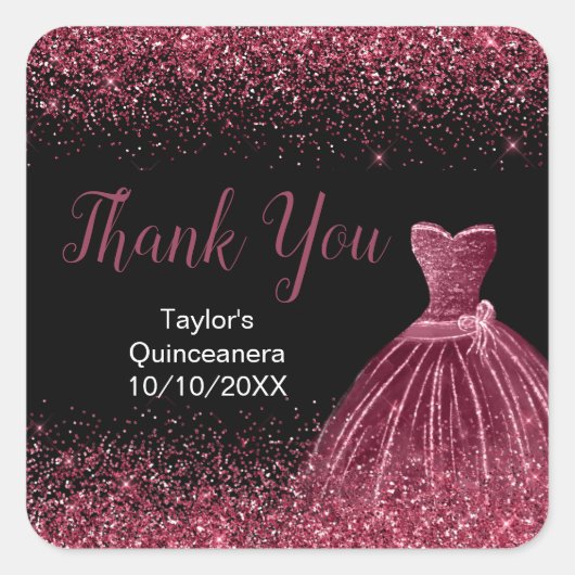 Quinceanera Plum Paarse Jurk Faux Glitter Vierkante Sticker (Voorkant)