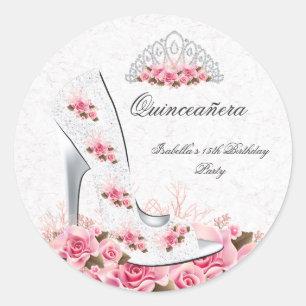 Quinceanera Pretty Princess Roze Rozen Schoen 2R Ronde Sticker