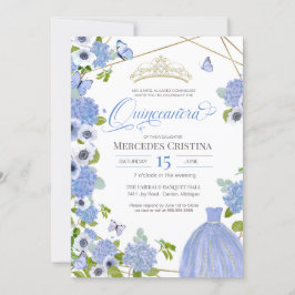 Quinceañera Princess Blue Garden butterfly Tiara Kaart