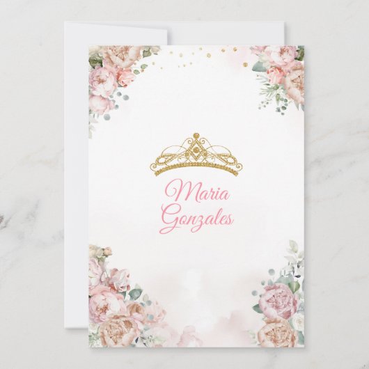 Quinceañera Princess Champagne en Blush Pink Kaart (Achterkant)