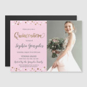 Quinceanera Princess Confetti Foto 15e Verjaardag Magnetische Uitnodiging (Voorkant / Achterkant)