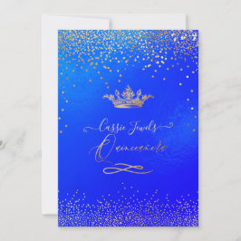 Quinceanera Princess Crown Faux Gold Confetti Blue Kaart