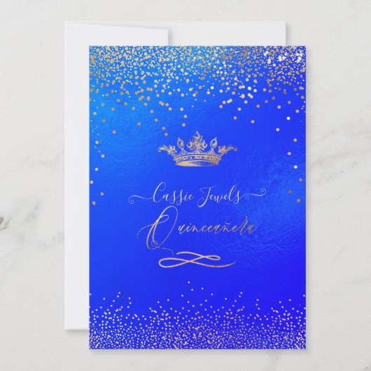 Quinceanera Princess Crown Faux Gold Confetti Blue Kaart (Voorkant)