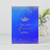 Quinceanera Princess Crown Faux Gold Confetti Blue Kaart (Staand voorkant)