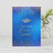 Quinceanera Princess Crown Faux Gold Confetti Blue Kaart (Staand voorkant)