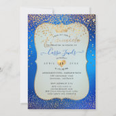 Quinceanera Princess Crown Faux Gold Confetti Blue Kaart (Achterkant)