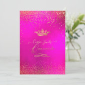 Quinceanera Princess Crown Faux Gold Confetti Roze Kaart (Staand voorkant)
