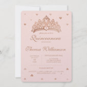 Quinceañera Princess Crown & Heart Roos Gold Kaart (Voorkant)