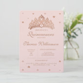 Quinceañera Princess Crown & Heart Roos Gold Kaart (Staand voorkant)