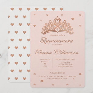 Quinceañera Princess Crown & Heart Roos Gold Kaart