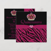 Quinceanera Princess Crown, Heart & Zebra Glitter Kaart (Voorkant / Achterkant)