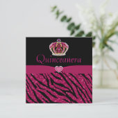 Quinceanera Princess Crown, Heart & Zebra Glitter Kaart (Staand voorkant)