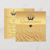 Quinceanera Princess Crown, Heart & Zebra Glitter Kaart (Voorkant / Achterkant)