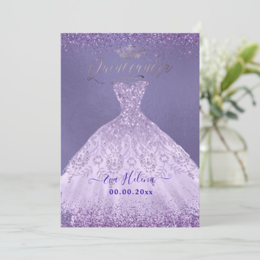 Quinceañera, Princess Dusty Paars Glitter Gown Kaart (Staand voorkant)
