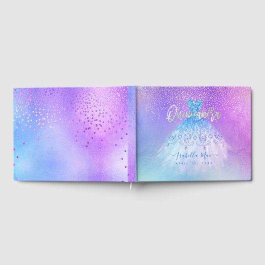 Quinceanera Princess Glitter Gown, Aqua Blue Gastenboek (Volledig)