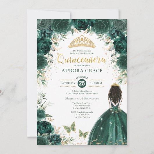 Quinceañera Princess Green Floral Birthday Kaart (Voorkant)