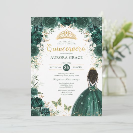 Quinceañera Princess Green Floral Birthday Kaart (Staand voorkant)