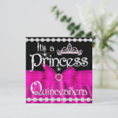 Quinceanera Princess Hot Pink Bow Silver Tiara Kaart (Staand voorkant)