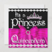 Quinceanera Princess Hot Pink Bow Silver Tiara Kaart (Voorkant)