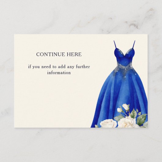 Quinceanera Princess Jurk en Rozen Blauw Aangepast Informatiekaartje (Achterkant)