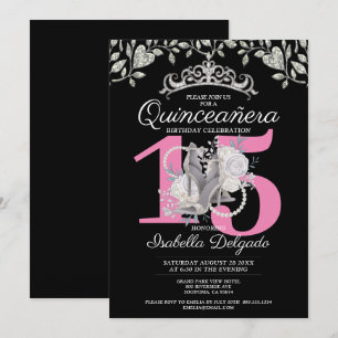 Quinceanera Princess Pink Black 15th Birthday Kaart