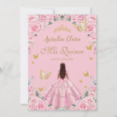 Quinceañera Princess Pink Rose Bloemen  Goud Kaart (Achterkant)