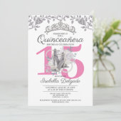 Quinceanera Princess Pink Silver 15th Birthday Kaart (Staand voorkant)