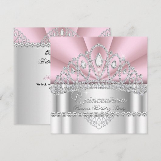 Quinceanera Princess Pink White Diamond Tiara Kaart (Voorkant / Achterkant)