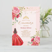 Quinceañera Princess Red Floral Kaart (Staand voorkant)