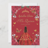 Quinceañera Princess Red Roses Bloemen  Goud Kaart (Achterkant)