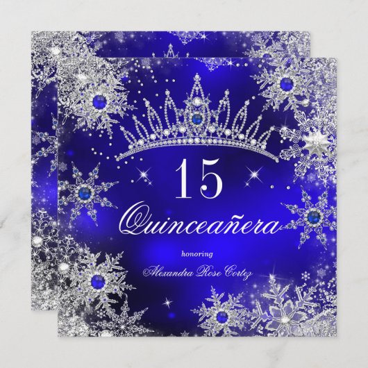 Quinceanera Princess Royal Blue Snowflake Tiara Kaart (Voorkant / Achterkant)