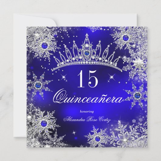 Quinceanera Princess Royal Blue Snowflake Tiara Kaart (Voorkant)
