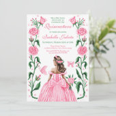 Quinceanera Princess Rozen Butterfly Blush Pink Kaart (Staand voorkant)