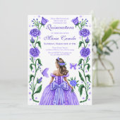 Quinceanera Princess Rozen Vlinder Lila Paarse Kaart (Staand voorkant)