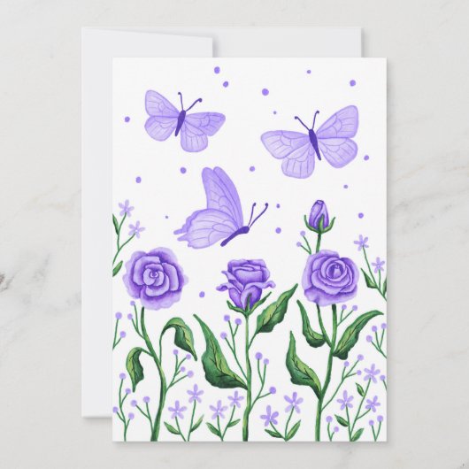 Quinceanera Princess Rozen Vlinder Lila Paarse Kaart (Achterkant)