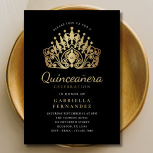 Quinceañera Princess Tiara Crown Zwart Goud Kaart