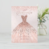 Quinceañera, Prinses Faux Roos Goud Tiara + Gown Kaart (Staand voorkant)